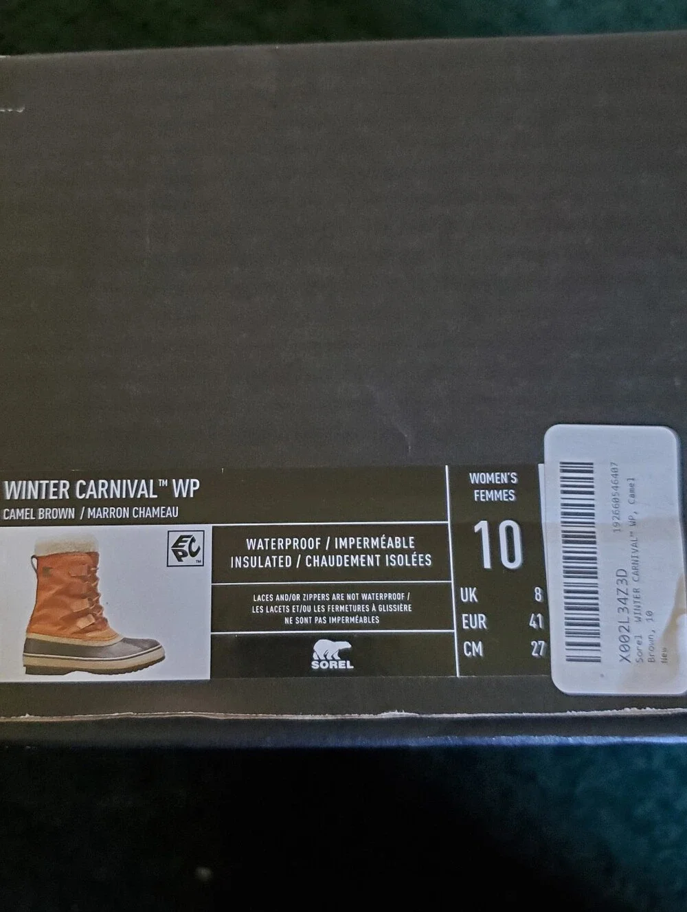 NWT Sorel Winter Carnival Camel Brown  Women's Winter Boot Size 10 Waterproof